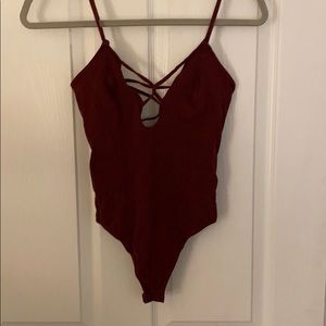 Burgundy strappy body suit